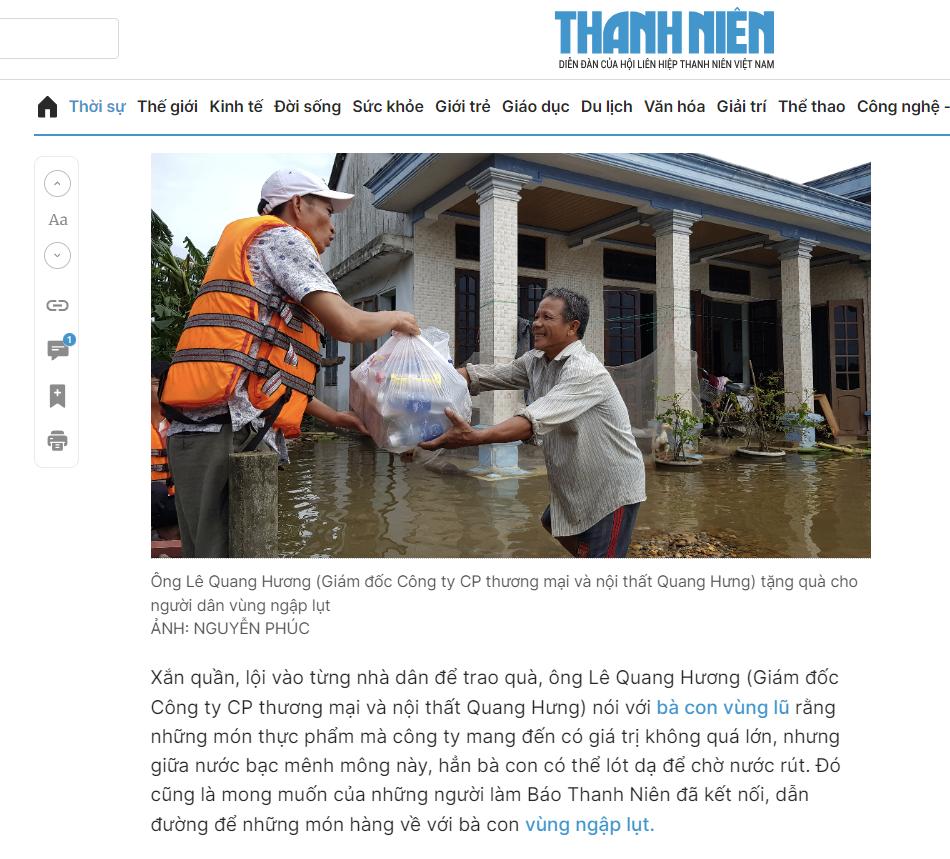 Bài viết trên báo Thanh Niên: Thanh Niên cứu trợ bão lụt miền Trung: Vào nơi nước ngập… 7 ngày