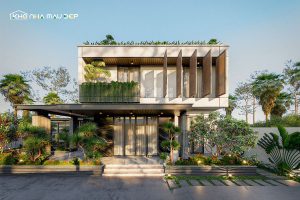 Mẫu biệt thự 2 tầng phong cách hiện đại nổi bật với mặt tiền thiết kế độc đáo