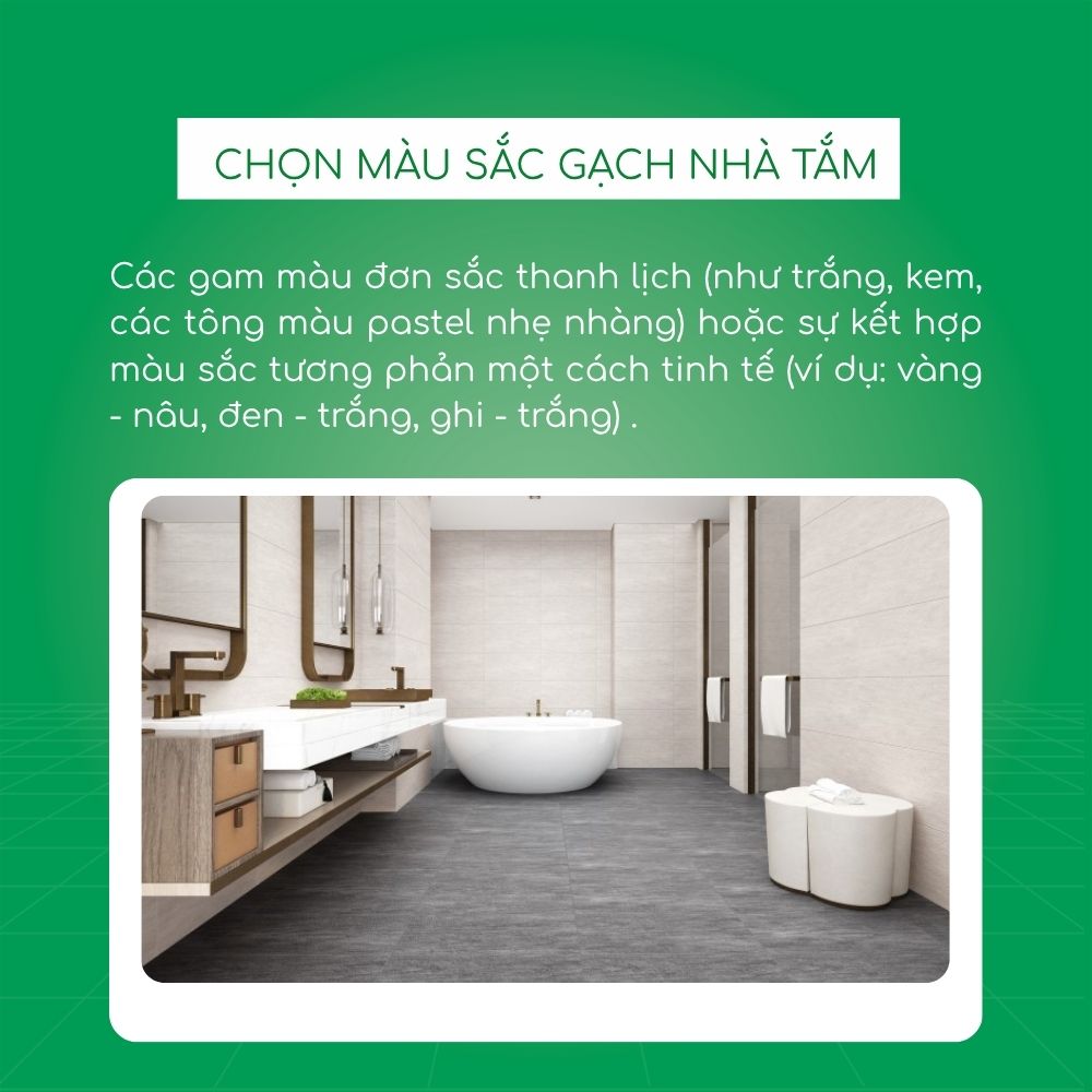 Nguyên tắc phối màu gạch giúp phòng tắm thoáng đãng và thẩm mỹ