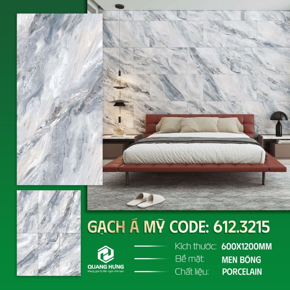 Sản phẩm gạch Á Mỹ 600x1200mm men bóng xương Porcelain vân đá