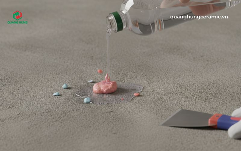 Dùng các dung môi an toàn như giấm trắng hoặc cồn y tế