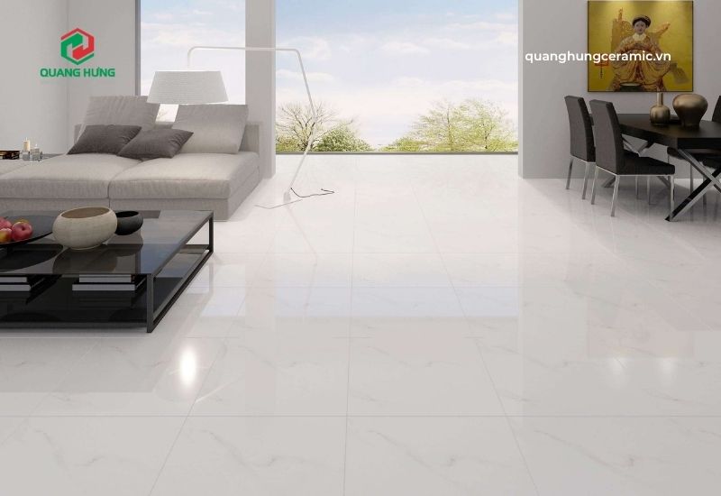 Nền nhà màu trắng kết hợp tường màu xám