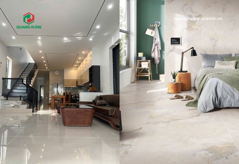 Gạch khổ lớn ứng dụng ốp tường phòng khách, phòng ngủ