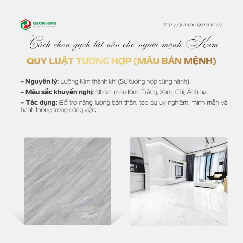 Chọn gạch theo quy luật tương hợp cho người mệnh Kim