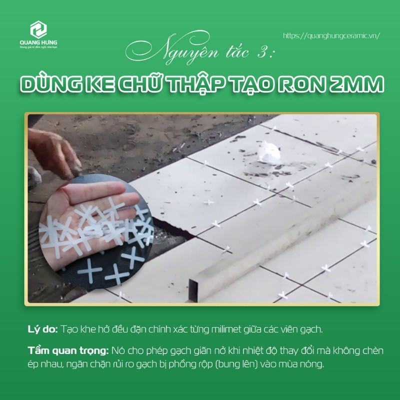 3. Dùng ke chữ thập tạo ron 2mm