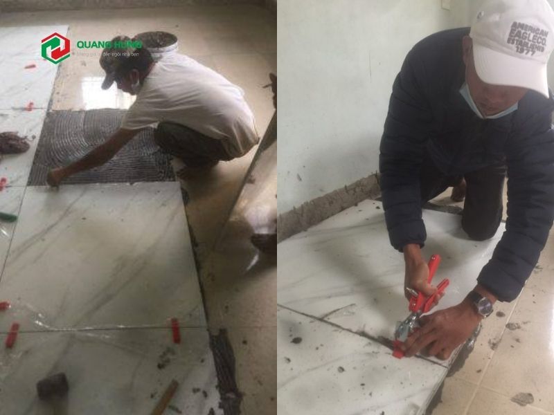 Lát gạch trên nền gạch cũ sửa nhà đón tết